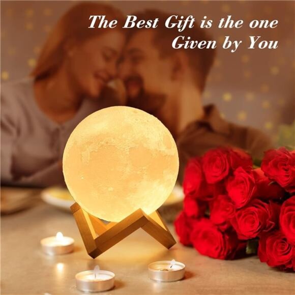 3D Moon Lamp with 4.7 Inch Wooden Base - Gift for Lover, Mothers Day - Picture 3 of 7